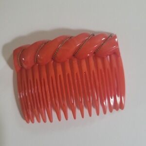 Alexandre de Paris Coral Twisted Hair Comb Gold Tone Detail Size 3.25in Coquette